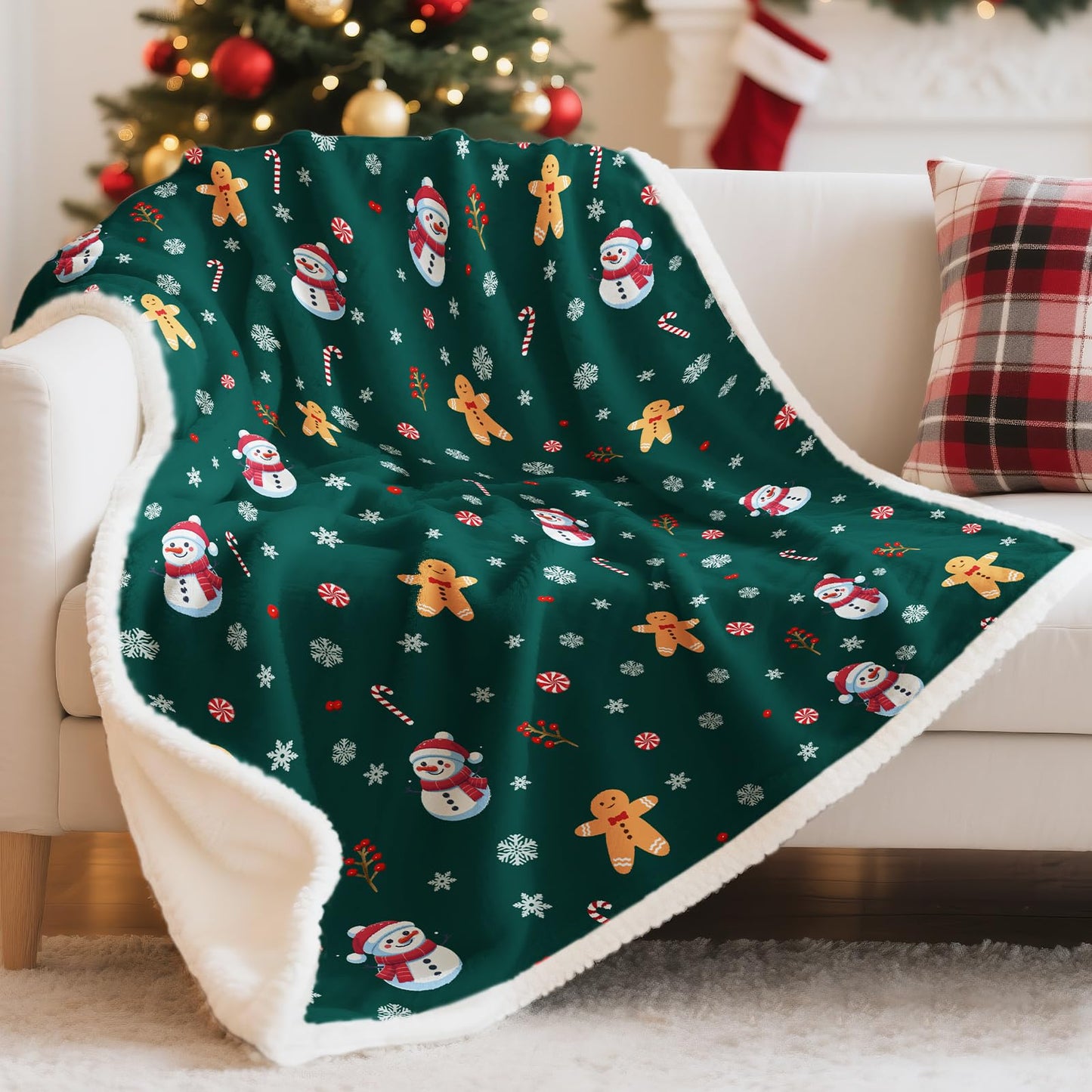 Bemaystar Sherpa Christmas Blanket, Christmas Throw Blanket, Fuzzy Fluffy Soft Cozy Blanket for Couch Bed Sofa, Cozy Reversible Microfiber Blanket, Gifts for Mom Dad Kids, 50x60 in
