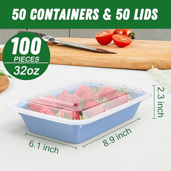 50 Pack 32 oz Meal Prep Containers Reusable