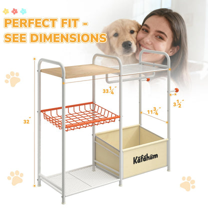 KAFAHOM Dog Toy Bin, Multi-Functional Dog Toy Basket with Collar Rod & Can Dispenser, Puppy Essentials Shelf, Dog Stuff Box, Perfect Basket for Dog Toys in Living Room, Great Gift for Pet Lovers
