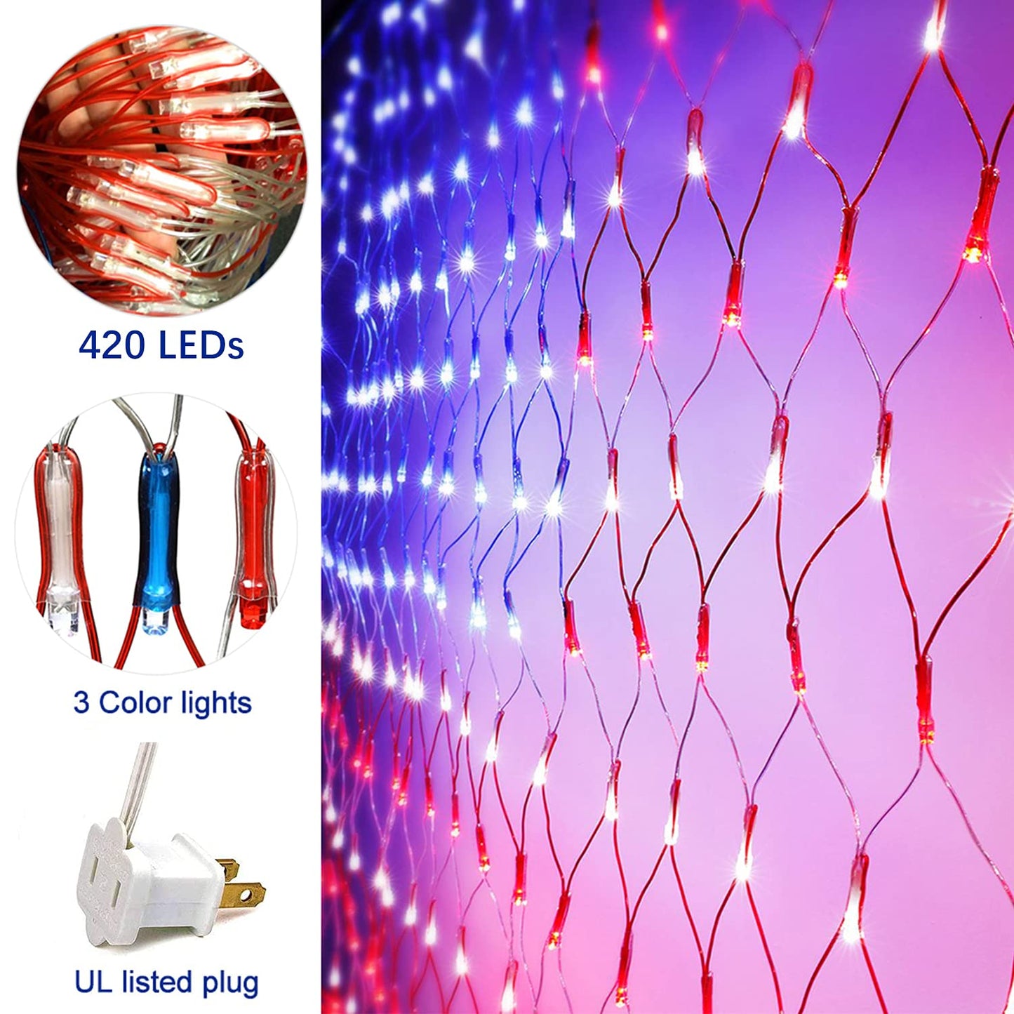 FUNIAO (New) American Flag Lights, 420 LED USA Flag, Outdoor Waterproof Patriotic Lights Hanging Ornaments for Memorial Day, 4th of July, Labor Day, Presidential Election, Christmas