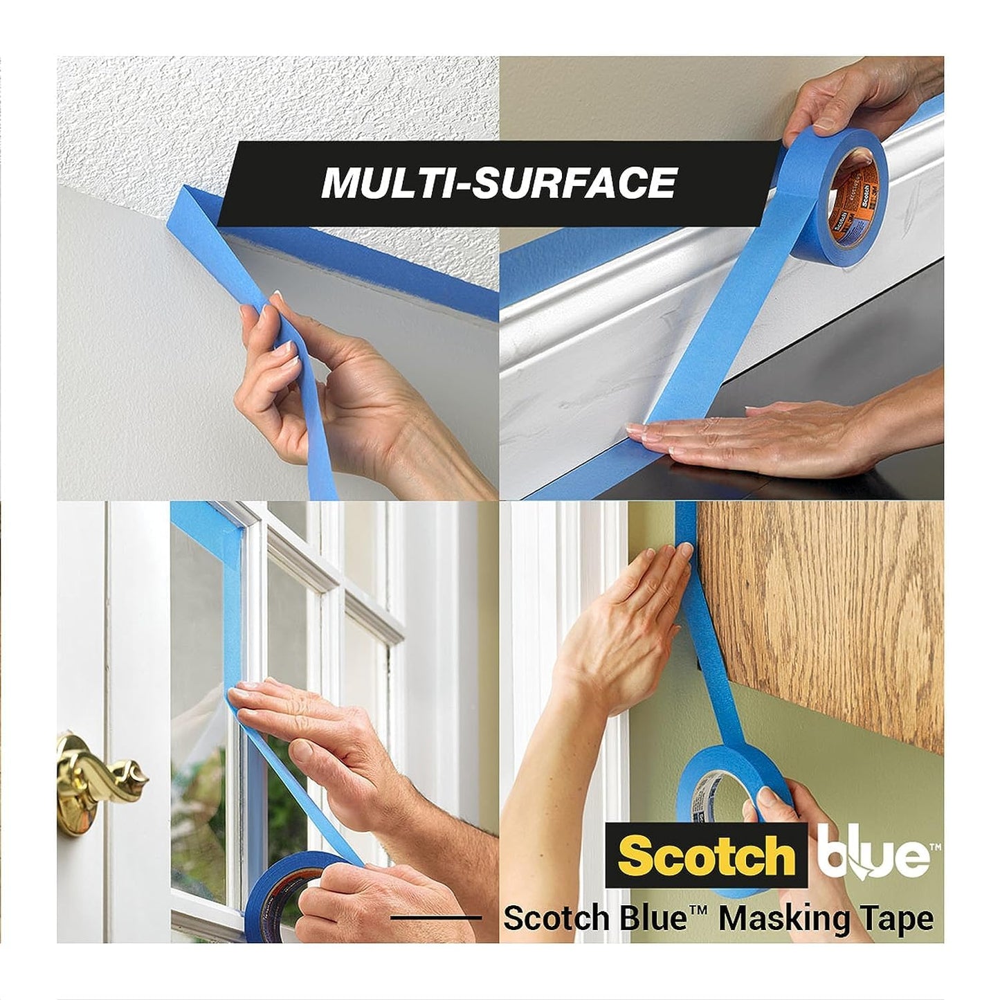 ScotchBlue Multi-Surface Premium Masking Tape, 36 mm x 41 m, 4 Rolls/Case - Scotch Adhesive Blue Painters Tape, For Painting and Decorating, Indoor & Outdoor, Sticks Well, 70% PEFC