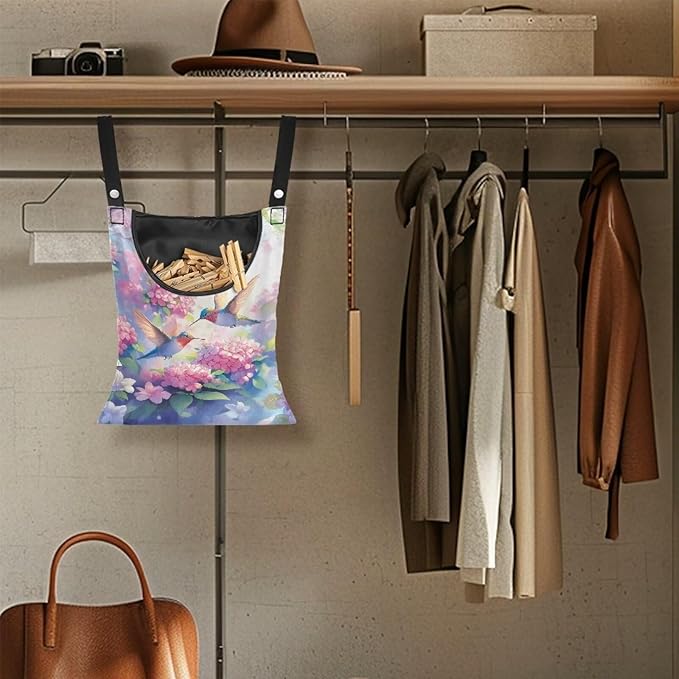 Hummingbird and Flower Clothes Pin Hanging Bag