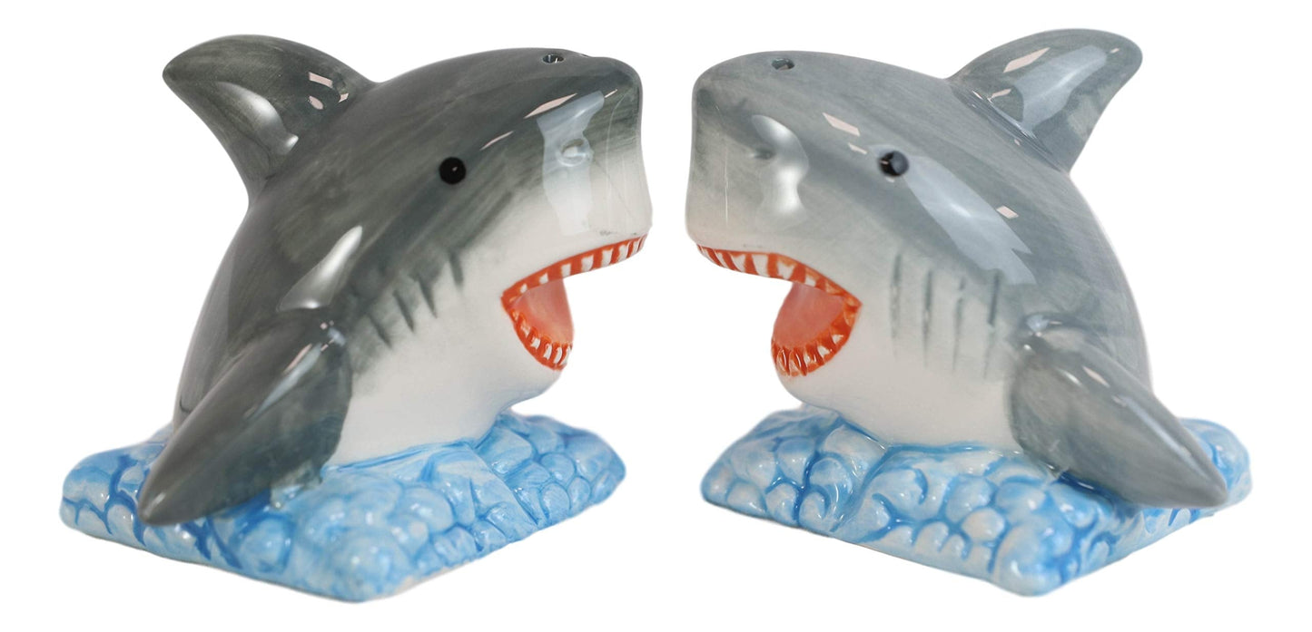 Ebros Nautical Marine Sea Predators Great White Sharks Magnetic Salt And Pepper Shakers Set Figurines Party Kitchen Tabletop Shark Jaws Collectible Decorative Accents