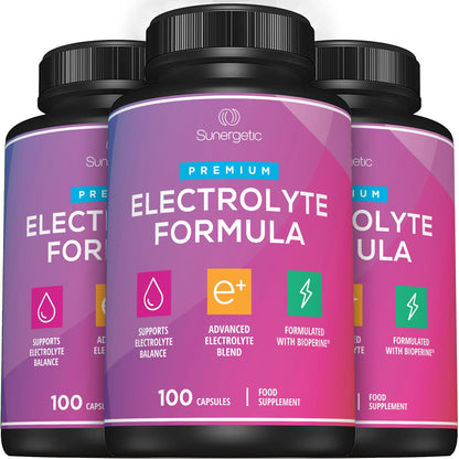 Sunergetic Premium Electrolyte Capsules Support for Keto, Low Carb, Rehydration & Recovery - Electrolyte Replacement Capsules Includes Electrolyte Salts, Magnesium, Sodium, Potassium 100 Capsules.