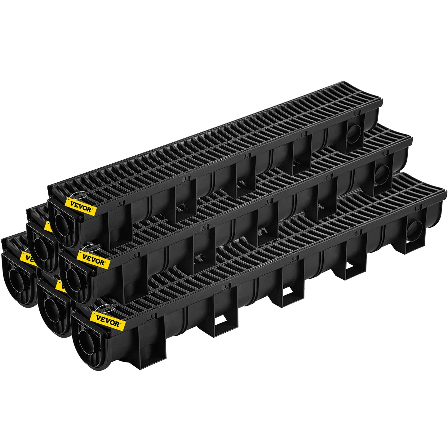 VEVOR Trench Drain System with Plastic Grate, 5.9x5.1-Inch HDPE Channel Drainage for Garden, Driveway - 6 Pack