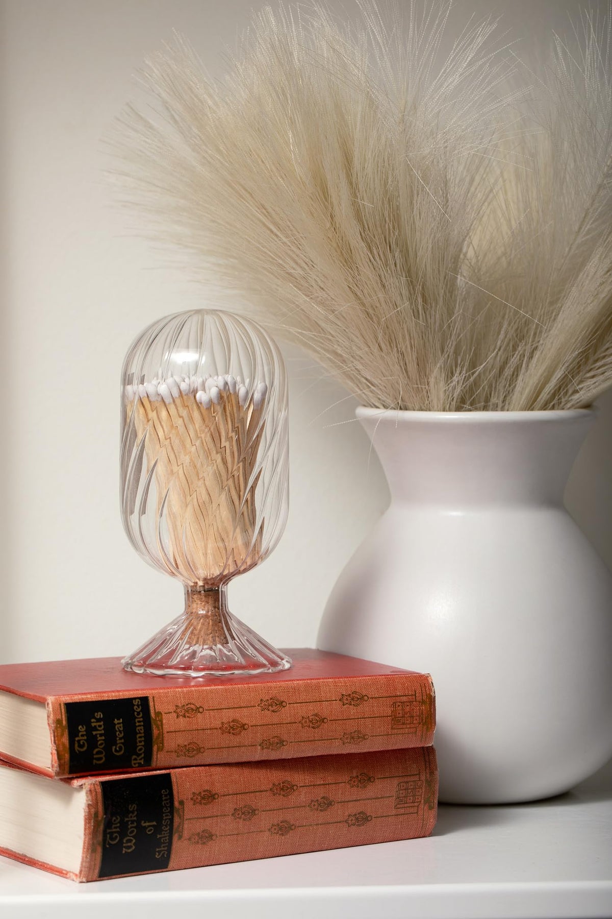 MILAVERA Premium Helix Glass Cloche - Decorative Jar with Striker. Holder for Long Matches for Candles, Fireplace, Bathroom Accessories, Bath Salts. Includes Attachable Match Striker. (No Matches)