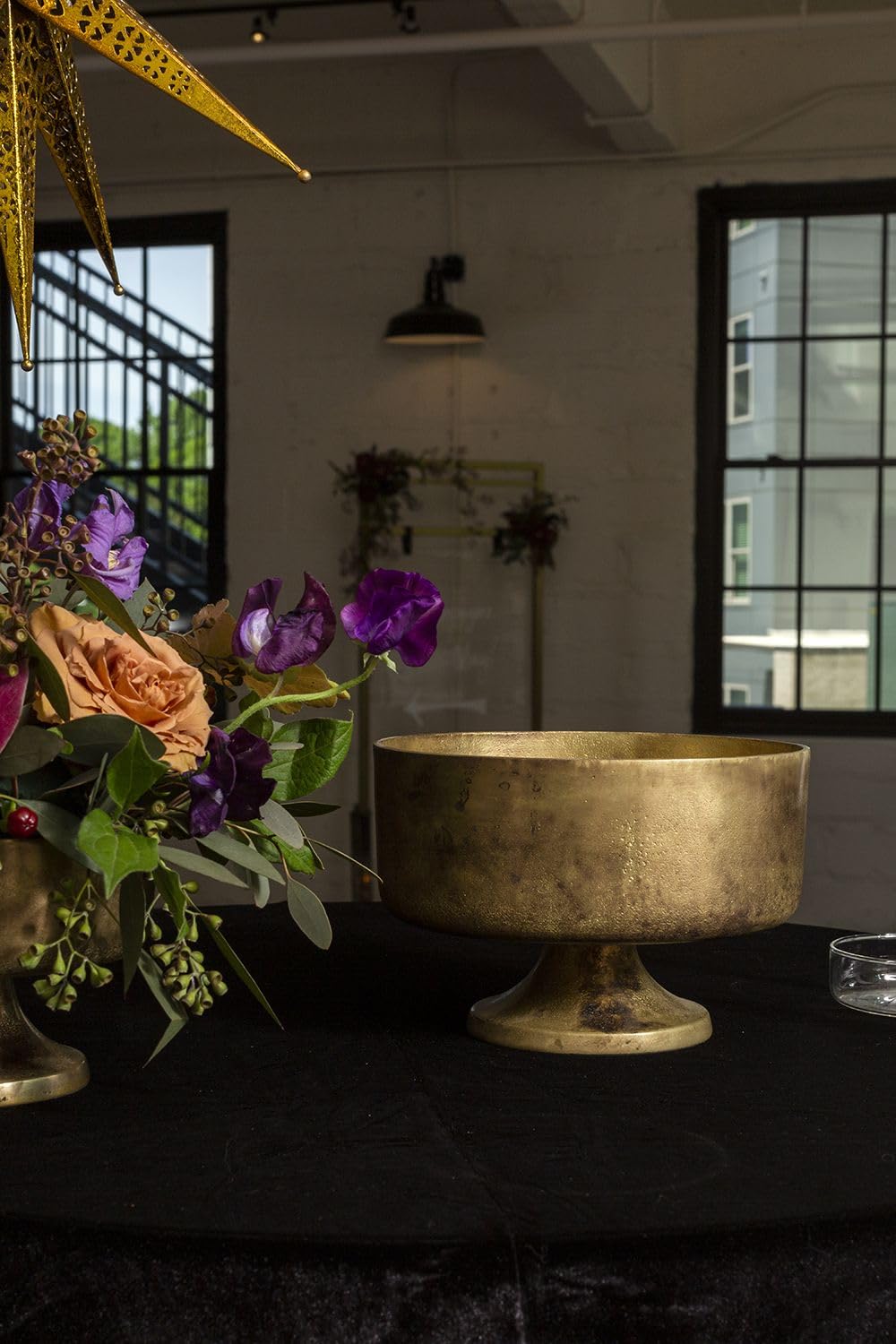 Finale Gold Metal Compote Bowl | Gold Compote Vase l Distressed Metal Vase l Indoor and Outdoor Compote for Any Event Decoration (8"x 5.25") (73386)