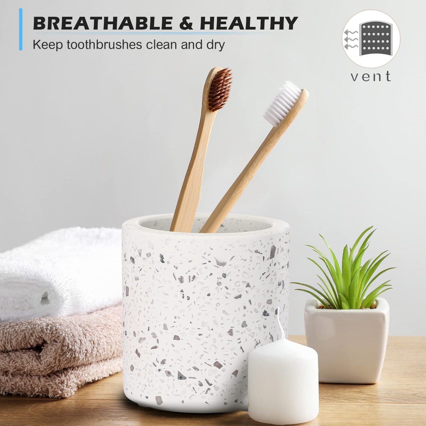 Diatomite Toothbrush Holder, BOJDOPIE Water Absorption Quick Drying Bathroom Countertop Organizer, Stand Cup for Toothpaste Makeup Brushes Razors (White)