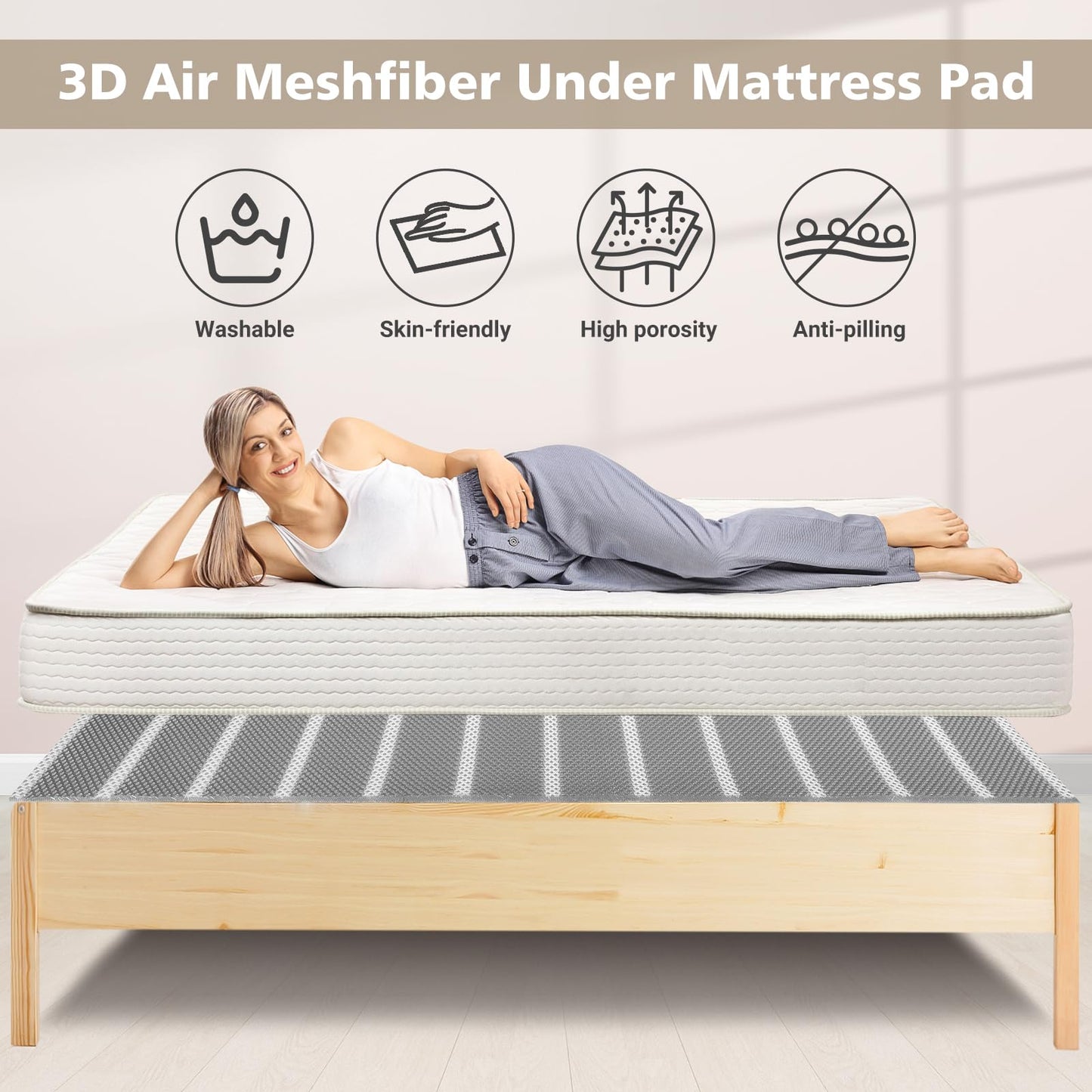 UCandy Underlay Under Mattress Pad with Breathable Meshfiber, 83" x 59" Cuttable Under Mattress Ventilation Air-Flow Mattress Underlay 3D mesh Ventsfor RV, Camper & Boat