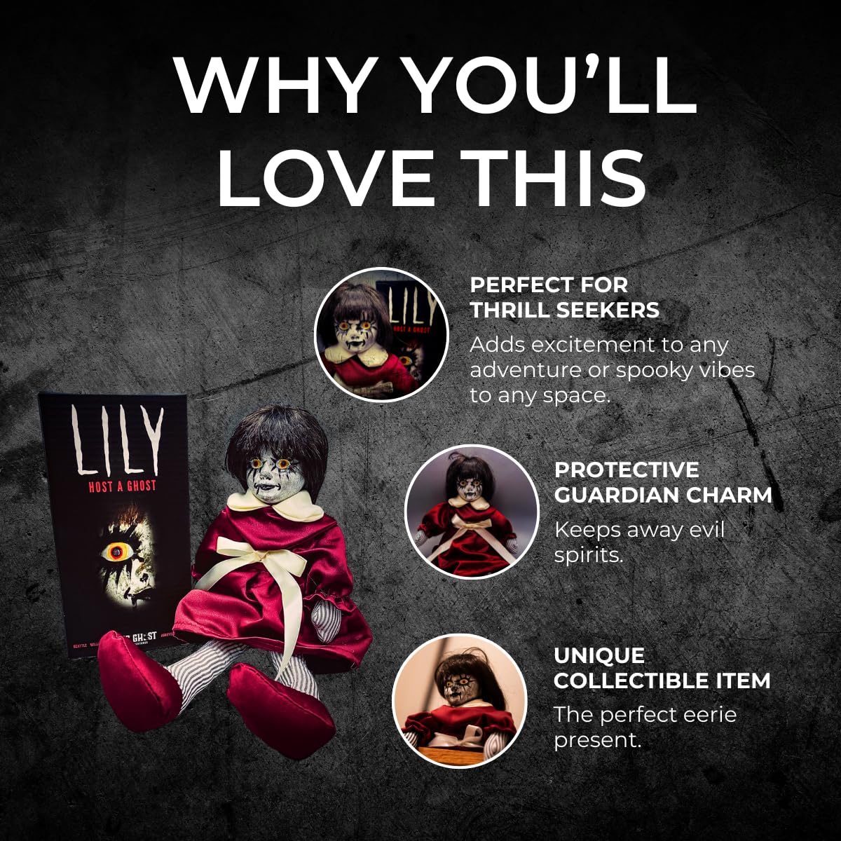 Lily: Host a Ghost – 13" Creepy Haunted Doll for Protection from Ghosts. Lizzie Borden House Scary Doll for Halloween and True Crime Collectors