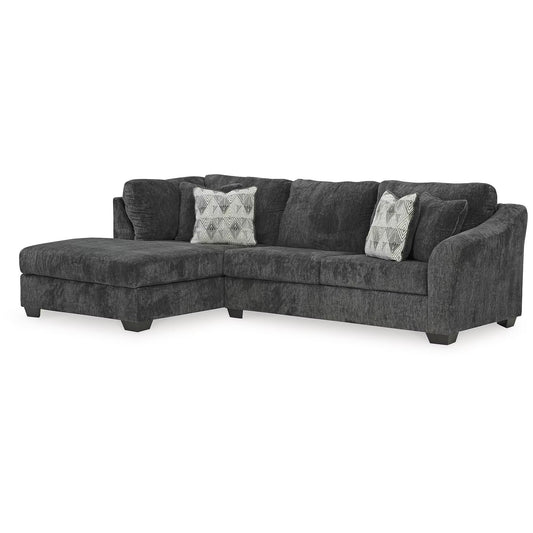 Signature Design by Ashley Biddeford Contemporary Left-Arm Facing Convertible 2-Piece Sleeper Sectional with Chaise, Bi-Fold Memory Foam Mattress and 4 Accent Pillows, Full, Gray