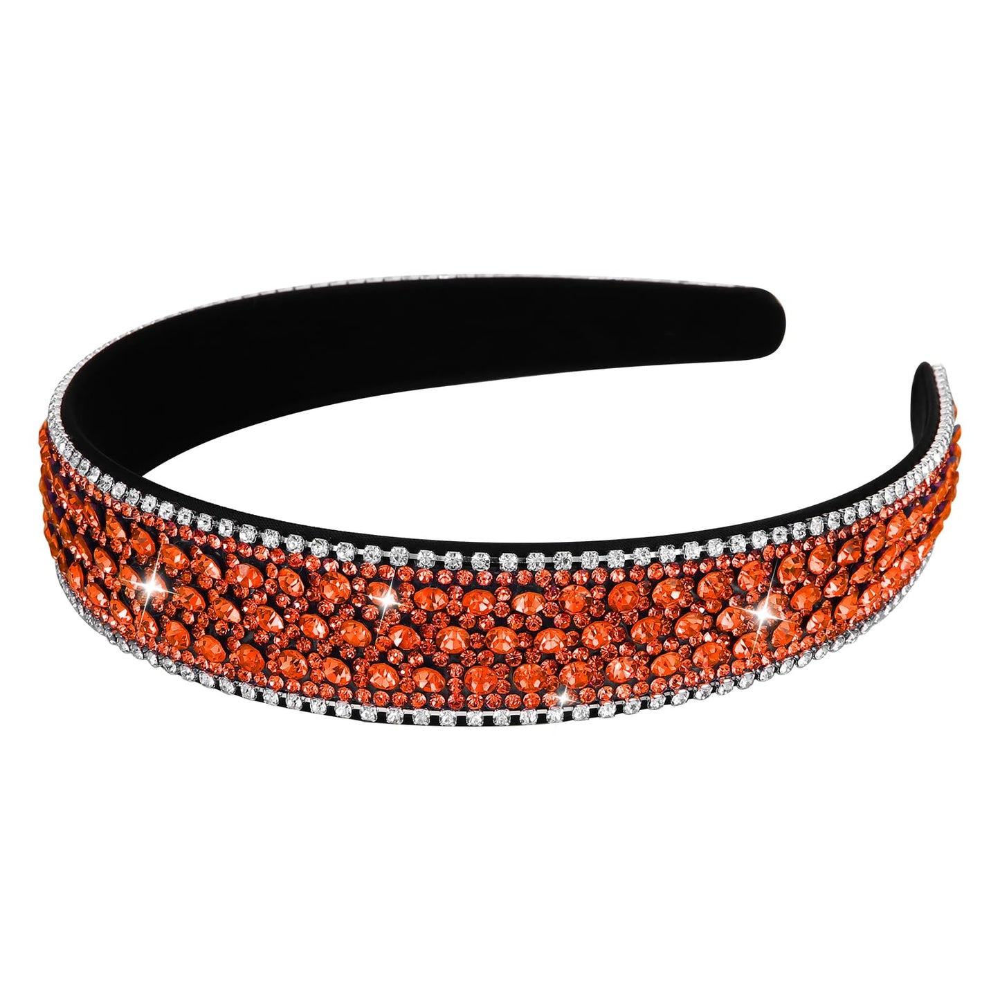 Wecoe Rhinestone Headband - Orange Bling Sparkly Crystal Diamond Thin Hair Band, Fashion Accessory for Women and Girls, Holiday Birthday Halloween Christmas Gift