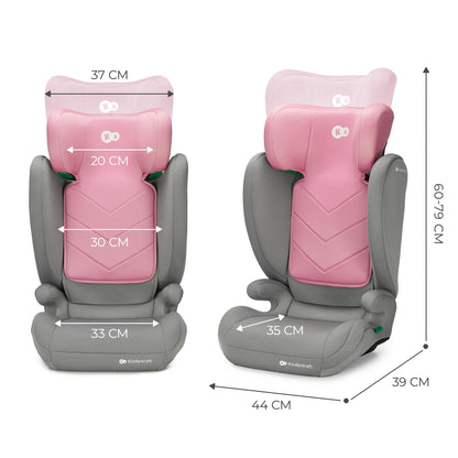 Kinderkraft I-Spark I-Size Baby Car Seat, Group 2/3, 100-150 cm, from 3.5 to 12 Years, 15 to 36 Kg, Light (4.5 Kg), 3-Point Seat Belt, Side Protection, Pink