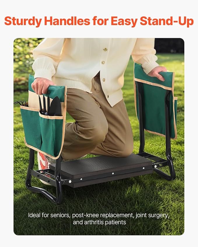 VEVOR Garden Kneeler and Seat, 330 lbs Load Capacity, 8" EVA Wide Pad, Foldable Garden Stool, Kneeling Bench for Gardening with Tool Bag, Gifts for Women, Grandparents, Seniors, Mom and Dad
