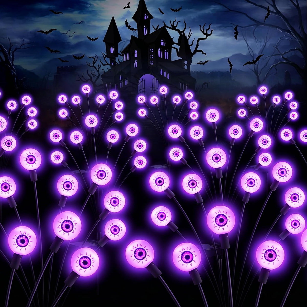 ASMAD Halloween Decorations Outdoor Solar Scary Eyeball Lights, 10Pack 80LEDs Purple Eyeball Swaying Firefly Light, Waterproof Halloween Path Lights for Garden/Yard/Patio/Party Decor