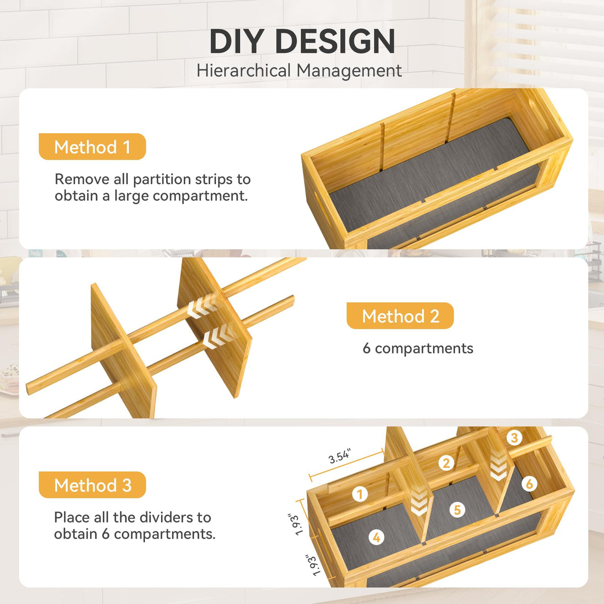 Yofidra Bamboo Utensil Holder & Silverware Organizer: Extra Large Cooking Holder with Absorbing Drying Stone and 6 Compartments Kitchen Countertop Storage Farmhouse Decor Accessories 11.8"X4.7"X5.9"