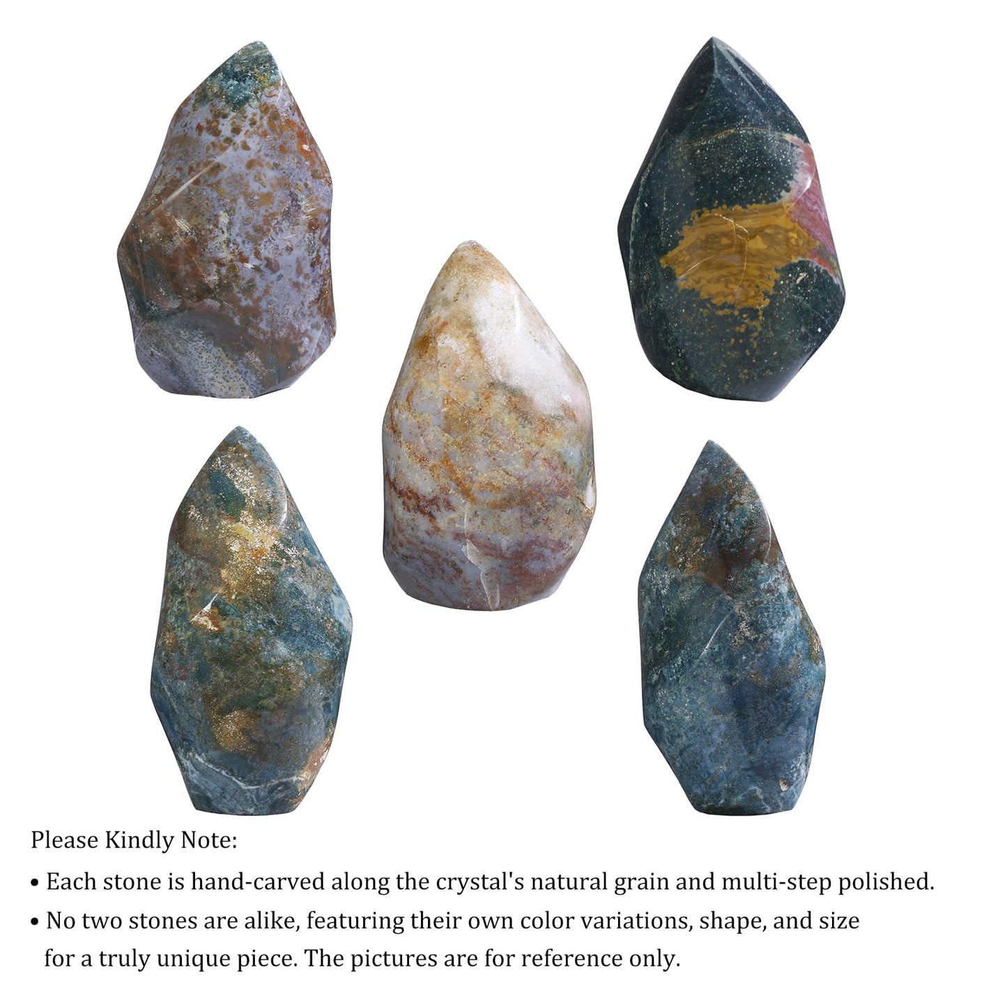 TUMBEELLUWA Ocean Jasper Crystal Obelisk Tower for Shelf Desk Decor, Flame Shaped Crystals and Healing Stones for Positive Energy 1.32-1.76 LBS