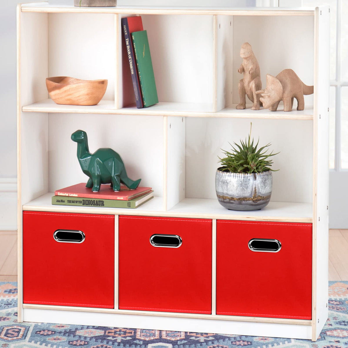 Yunkeeper Black Fabric Cubby Storage Bins,13x13x13 Inches ,Cube Organizer Bin Foldable Storage Boxes with Dual Handles Fabric Organizer Box and collapsible Storage basket,Set of 6 ,Red