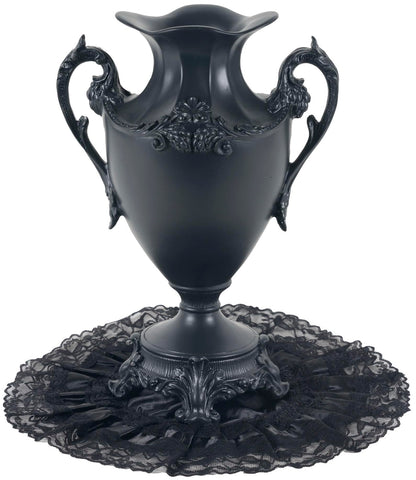 DARK GOTVIC Gothic Victorian Resin Vase with Lace Doily – Waterproof 14" Black Vase for Fresh and Artificial Flowers – Goth Home Decor, Gift, Black Wedding or Halloween Table Centerpiece