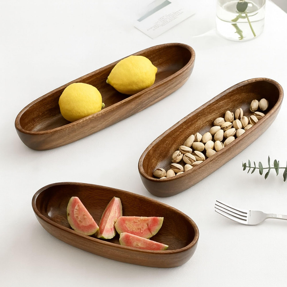 Rochoseng Wooden Decorative Bowl Walnut Wood Bowl for Table Centerpiece Rustic Wood Bowl for Home Decor Coffee Table Oval Boat Shape (Large (9.8"))