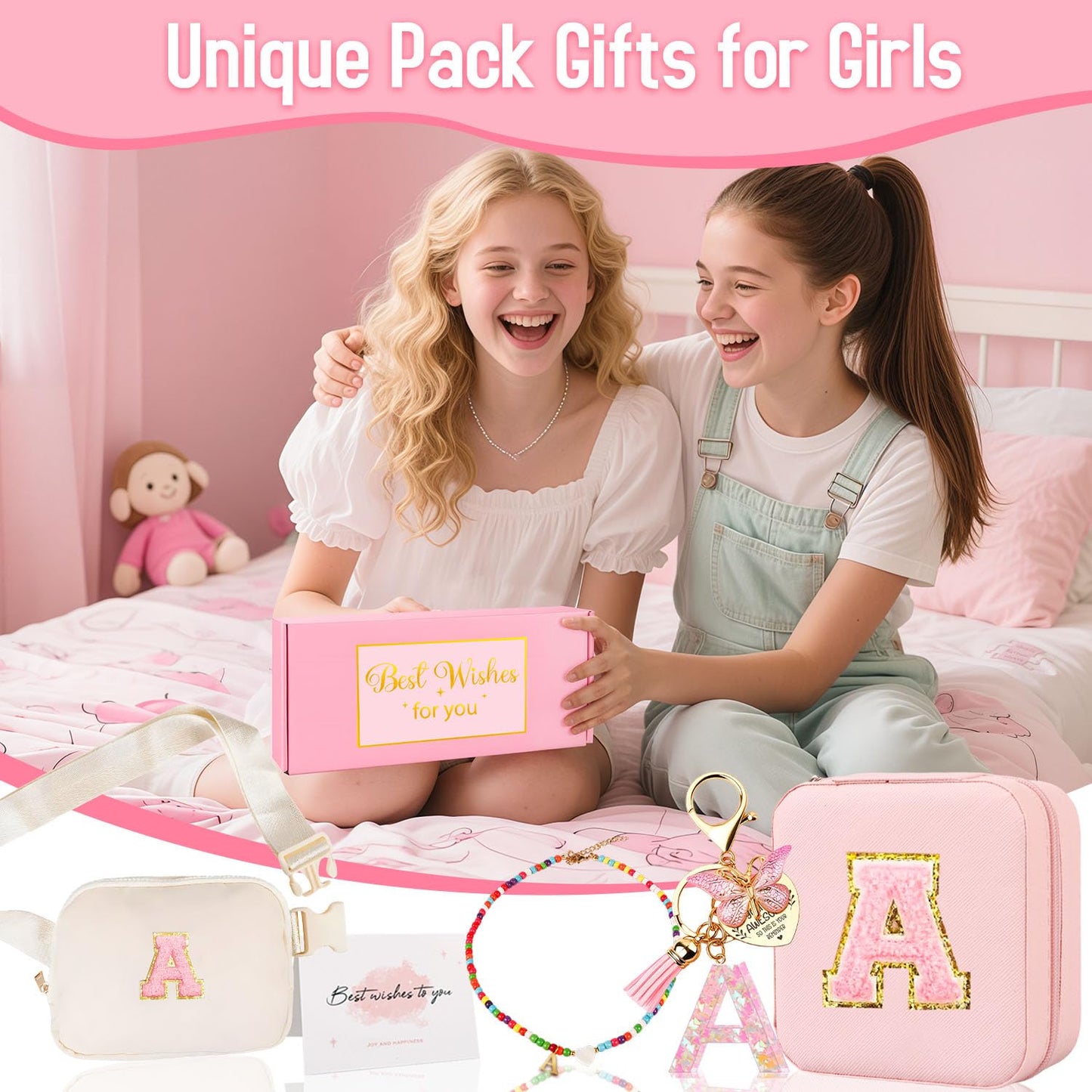 Funny Pack for Grandkids Teen Girls Gift, Birthday Gifts for 4 5 6 7 8 9 10 11 12 13 Year Old Girls, Initial Fanny Pack, Teen Girl Gift Trendy Stuff Crossbody Bag Set for Teens, Back To School, E