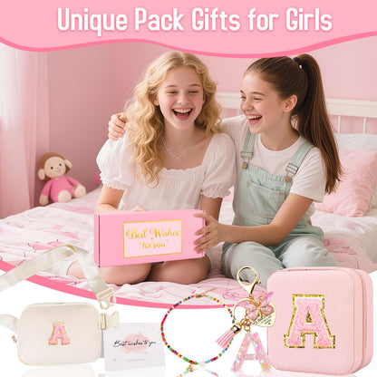 Funny Pack for Grandkids Teen Girls Gift, Birthday Gifts for 4 5 6 7 8 9 10 11 12 13 Year Old Girls, Initial Fanny Pack, Teen Girl Gift Trendy Stuff Crossbody Bag Set for Teens, Back To School, E