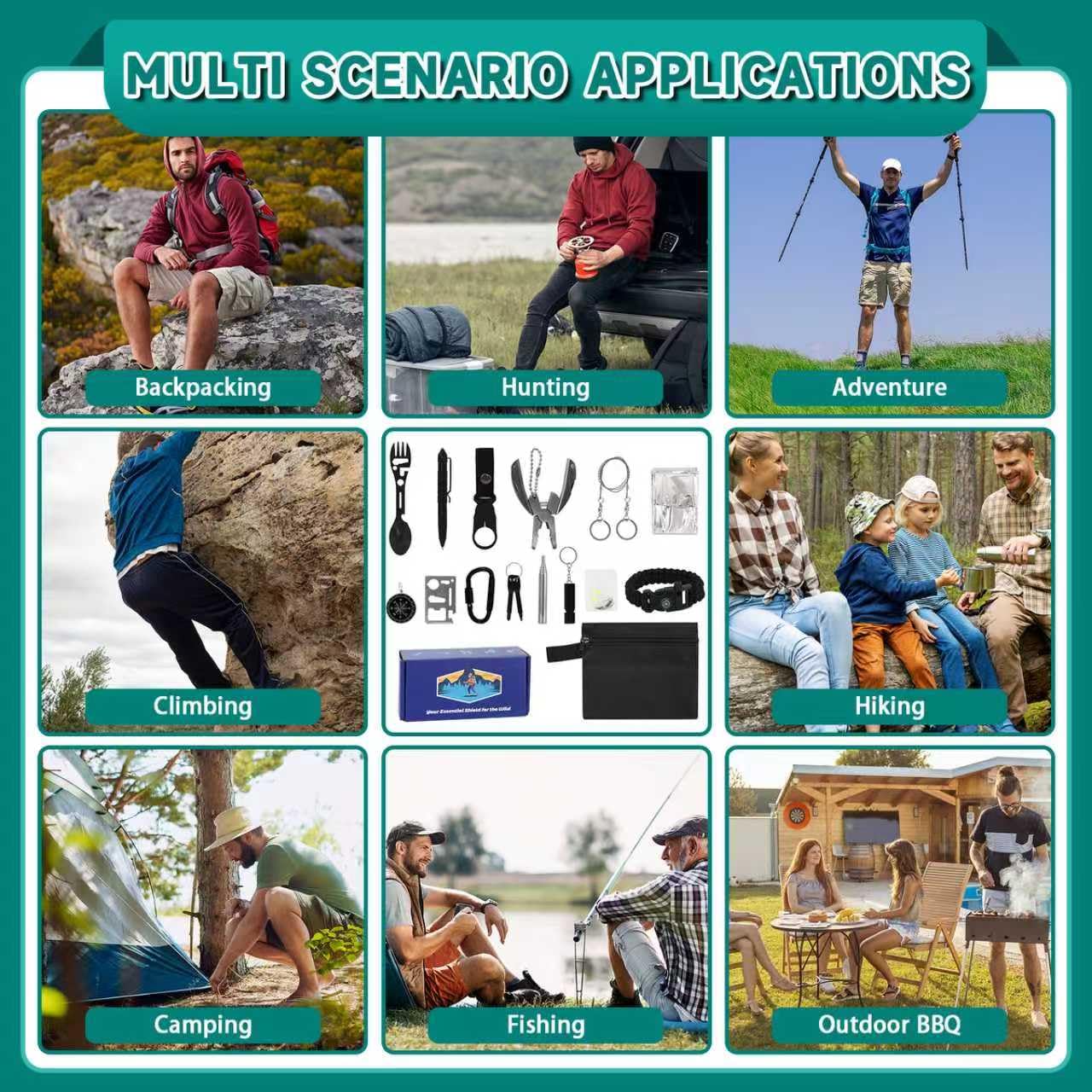 Teen Boy Gifts, Unique Graduation Gifts for Teenage Boy Ages 10 11 12 13 14 15 16 17 18, Son Boyfriend Man Toy Birthday Gifts Idea, 16 PC Survival Gear Kit Hunting Fishing Camping Accessories