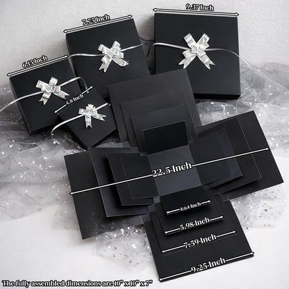 4-Layer Explosion Gift Box, 10''x10''x7'' Black Creative Gift Boxes for Presents, DIY Surprise Gift Box Explosion for Birthday Birthday Easter Mother's Day and Father's Day Anniversaries (Black)