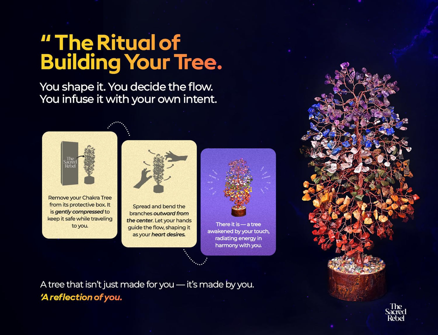 7 Chakra Crystal Tree of Life for Positive Energy - Birthday Gifts for Women & Men - Crystal Tree for Home & Office Decor with Wooden Base - Healing Crystals & Stones - Feng Shui & House warming Gifts