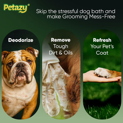 Petazy Pet Glove Wipes for Dogs & Cats – Hypoallergenic Thick Cleaning Gloves with Aloe & Coconut Oil for Paws, Face, Ears & Butt, Instant No Rinse Grooming Wipes to Deodorize and Hydrate, 25 Pack