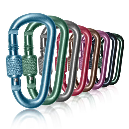 Craebuer 8 Pack Carabiner, 2 inch D-Ring Locking Carabiner Clip, Snap Hook Sport Accessories for Outdoor Camping Hiking