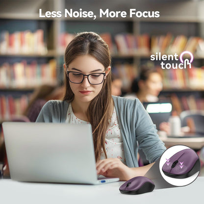 TECKNET Wireless Mouse for Laptop, 2.4G Silent Computer Mouse Quiet Click with 5 DPI Levels,Contoured Grip,Small Portable 30 Months Battery Cordless Mice for PC, Chromebook, Mac - Pink