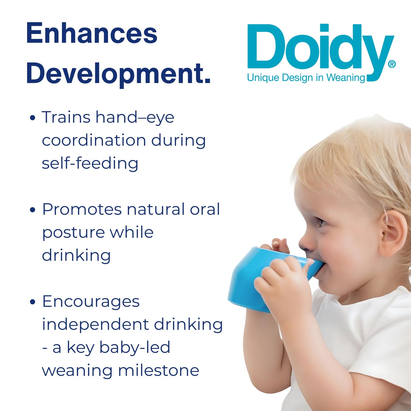 Doidy Cup Free Flow Toddler Cup | Trainer Sippy Cup (No Valve or Spout) | 3+ Months | Open Beaker with Handles for Easy Drinking | BPA-Free | 200 ml (7oz) | Blue