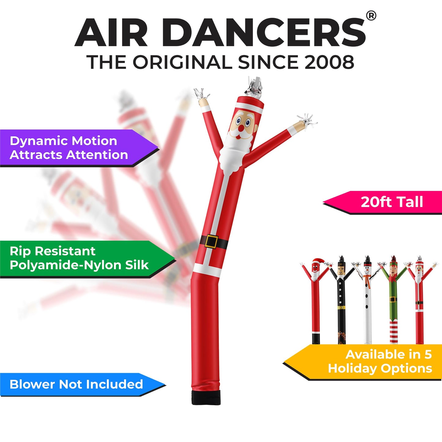 LookOurWay Air Dancers Inflatable Tube Man Attachment | 20 Feet Tall Wacky Waving Christmas Inflatables Dancing Tube Guy (Blower Not Included) | Outdoor Holiday Decoration | Christmas Theme - Santa