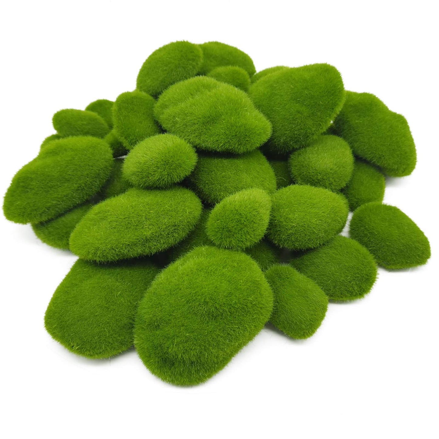 RONYOUNG 40PCS 4 Size Artificial Moss Rocks Decorative, Green Moss Balls,Moss Stones, Green Moss Covered Stones, Fake Moss Decor for Floral Arrangements, Fairy Gardens and Crafting