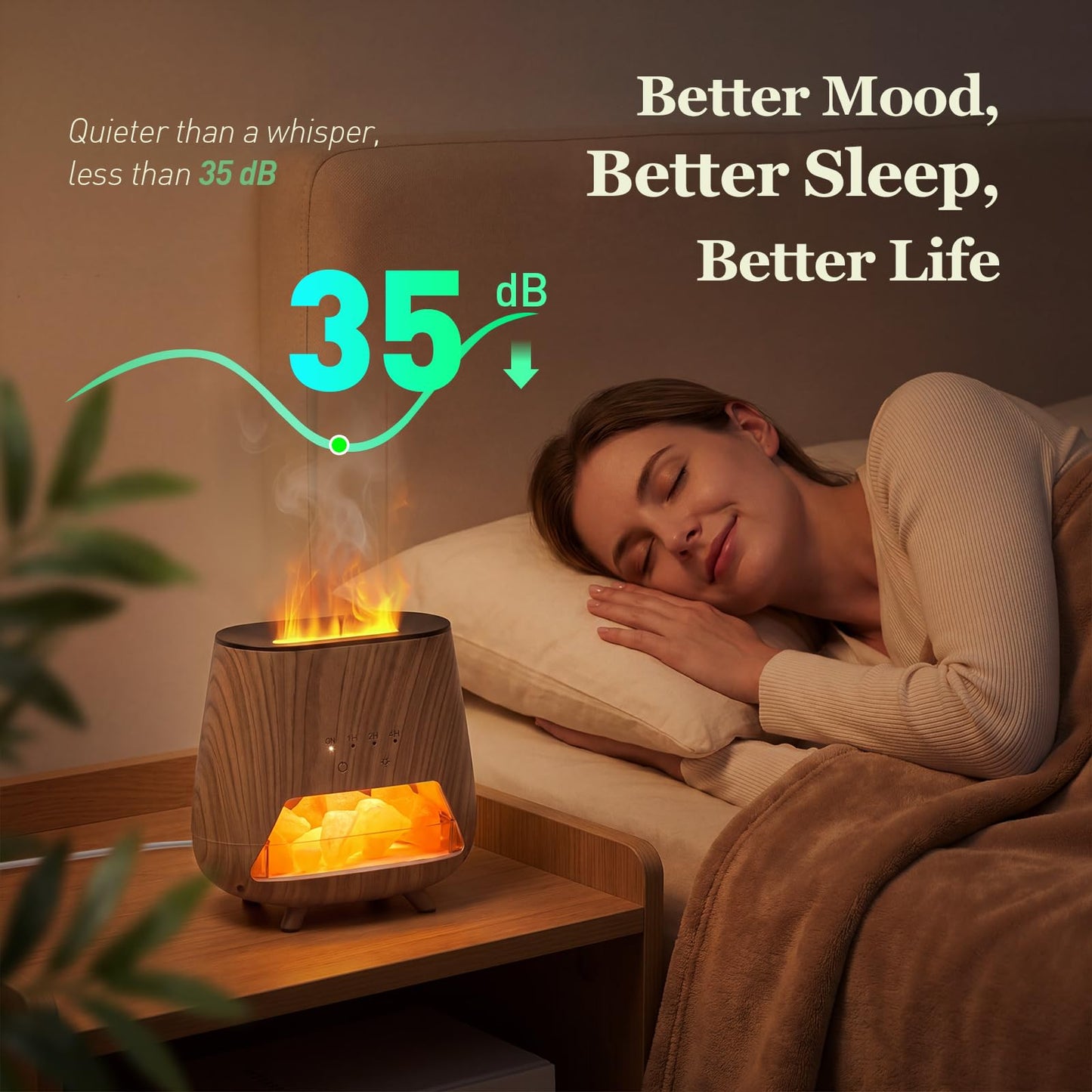 OUWEDW Essential Oil Diffuser for Home, 𝟒-𝐢𝐧-𝟏 Aromatherapy Diffuser & 𝐇𝐢𝐦𝐚𝐥𝐚𝐲𝐚𝐧 𝐒𝐚𝐥𝐭 Lamp, 200ml Cool Mist Humidifier, 𝟗-𝐂𝐨𝐥𝐨𝐫 𝐋𝐄𝐃, Auto Off, Bedroom Office Yoga