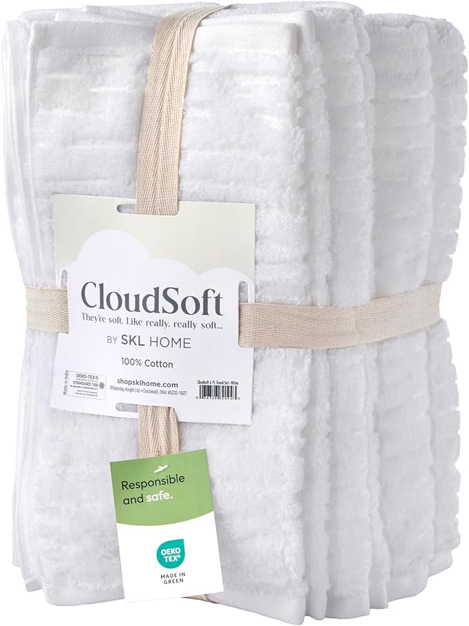 SKL Home CloudSoft 100% Cotton Luxury 6-Piece Towel Set, 600 GSM, Ultra Plush &