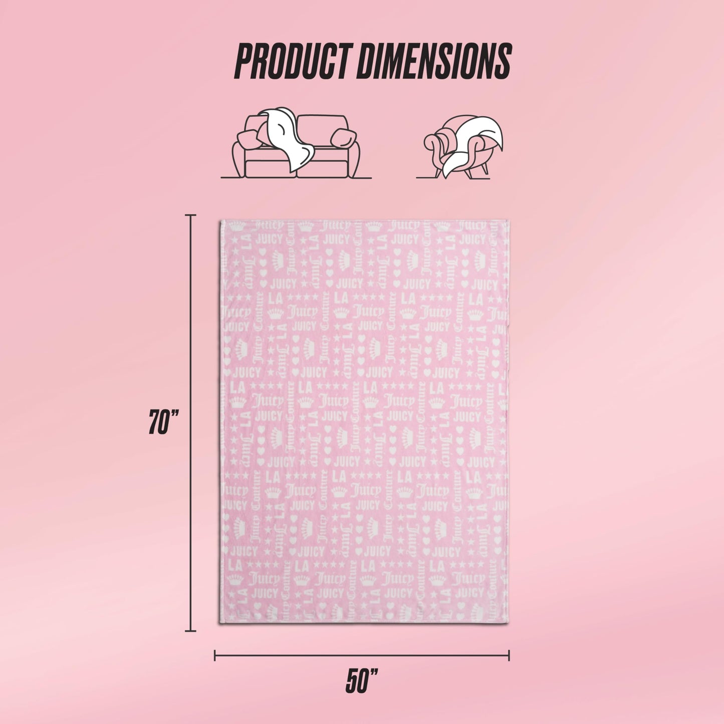 Juicy Couture Luxurious Throw Blanket for Couch - 50” x 70” Inches - Crown Royal Blanket - Plush & Cozy Throw Blanket - Decorative Blankets for Sofas, Throws for Chairs, and Beds – Pink/White