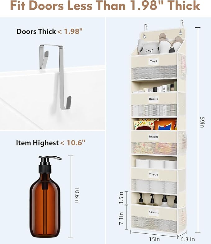 Over The Door Organizer Hanging, 5 Shelf Behind The Doors Storage, Pantry Door