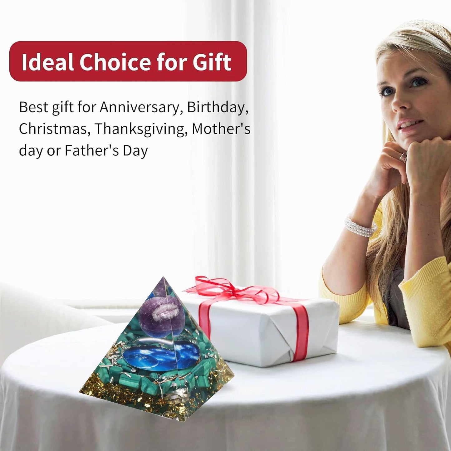 EternalOrgone Orgone Pyramid for Positive Energy, Orgonite Amethyst&Malachite Healing Crystal Pyramids for Reduce Stress Chakra Reiki Healing Meditation Attracts Lucky and Success