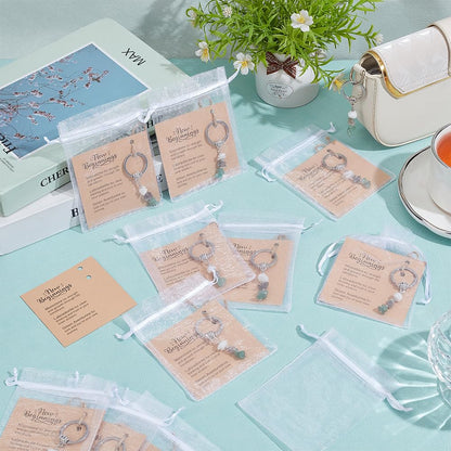 EVERYJOYCRAFT 12 PCS Natural Crystal Keychain with Card Handmade Stainless Steel Natural Stones Keychain Gift for Women Men Friend Family Farewell Gift Good Luck New Job Chapter (New Beginnings)