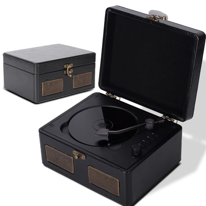 RetroBeat Time Vintage Portable Music Box – CD with Speakers, Bluetooth Transmitter, Rechargeable, USB/AUX, Multi‑Mode Gift(Black)
