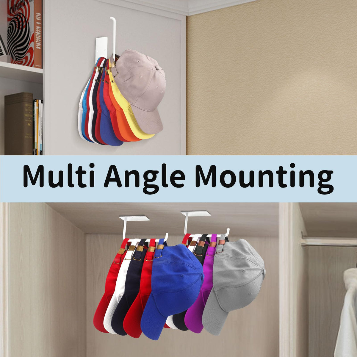 Letohoumia Hat Racks for Baseball Caps 2 Pack, Stainless Steel Adhesive Hat Hanger Hooks Holder for Wall, Multi-Purpose Strong Hook Organizer Can Hold More Than 20 Hats for Door/Closet