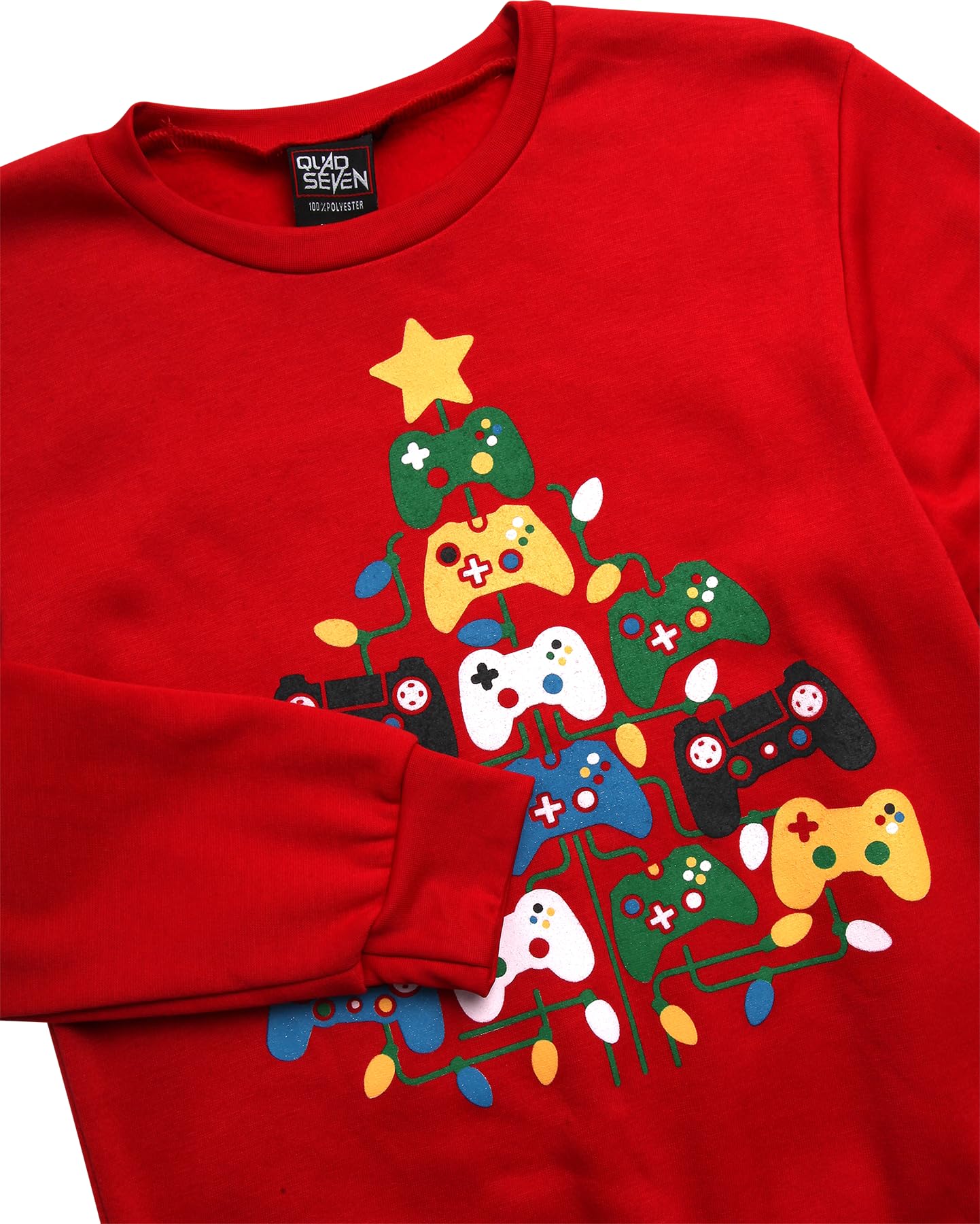 Quad Seven Boys Ugly Christmas Sweater - Soft Fleece Novelty Christmas Holiday Pullover Sweatshirt for Boys, Size 16-18, Red Gamer Christmas