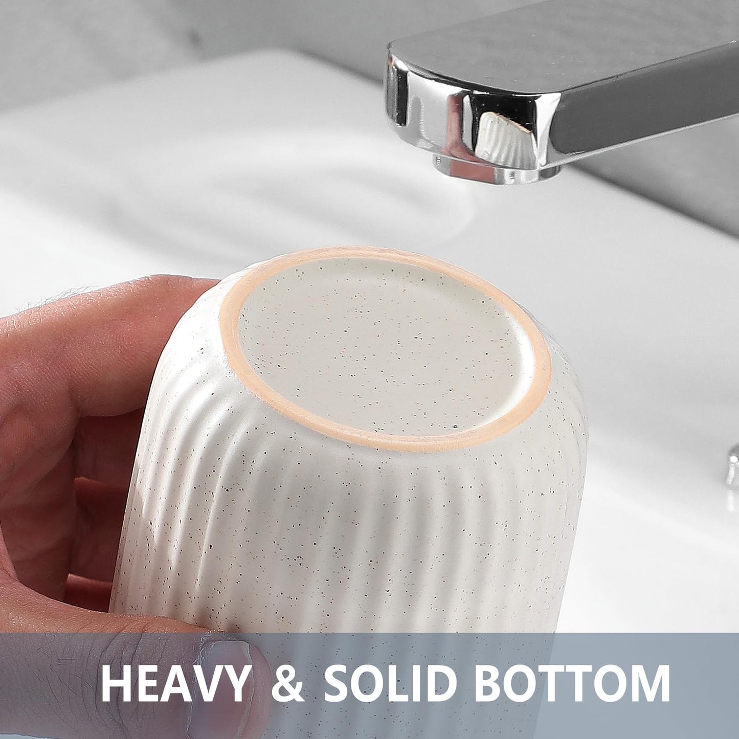 BSDISP Toothbrush Holders - 2 Cup Ceramic Toothbrush Toothpaste Holders Set, Beige Bathroom Tumbler Cups Reusable Toothbrush Mouthwash Cup, Bathroom Counter Organizer