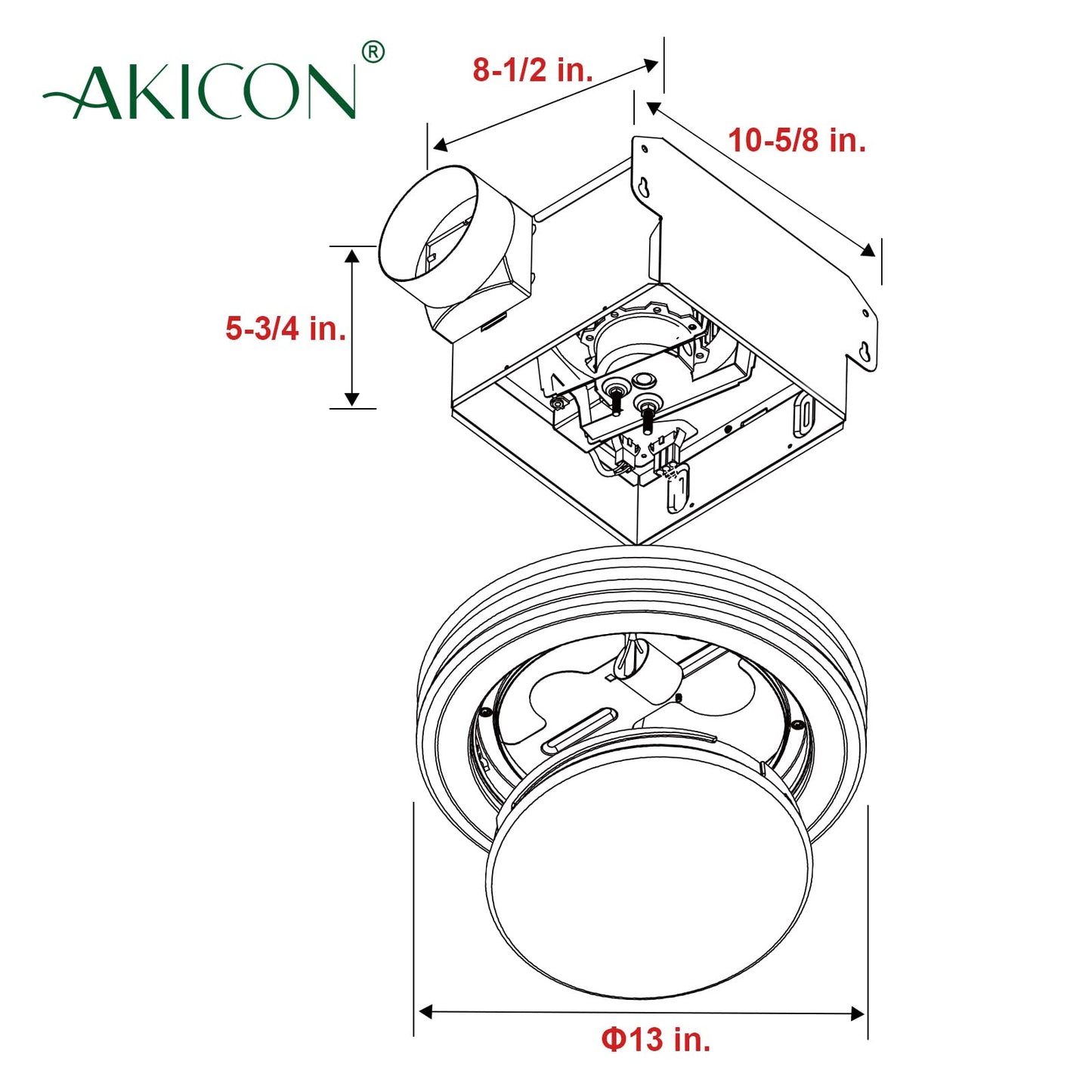 Akicon Ultra Quiet Bathroom Exhaust Fan with LED Light 80CFM 2.0 Sones Round Bathroom Ventilation Fan with Frosted Glass Cover (Oil Rubbed Bronze)