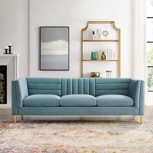 Modway EEI-3454-LBU Ingenuity Channel Tufted Performance Velvet Sofa, Light Blue