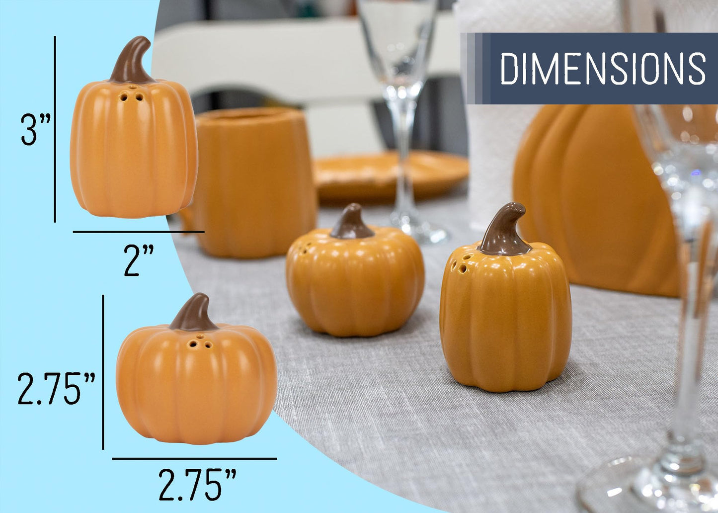 Nat & Jules Mini Pumpkin Shaped 3 Inch Ceramic Salt and Pepper Shakers: Perfect for Thanksgiving, Halloween & Indoor Fall Décor - Set of 2, Orange