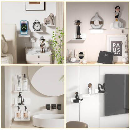 Wisfame Small Piano White Floating Shelves Set of 3, Metal Hanging Shelves for Bathroom, Living Room, Bedroom, 5 Inch Wall Display Shelves for Knickknacks, Display Ledges - Adhesive Installation