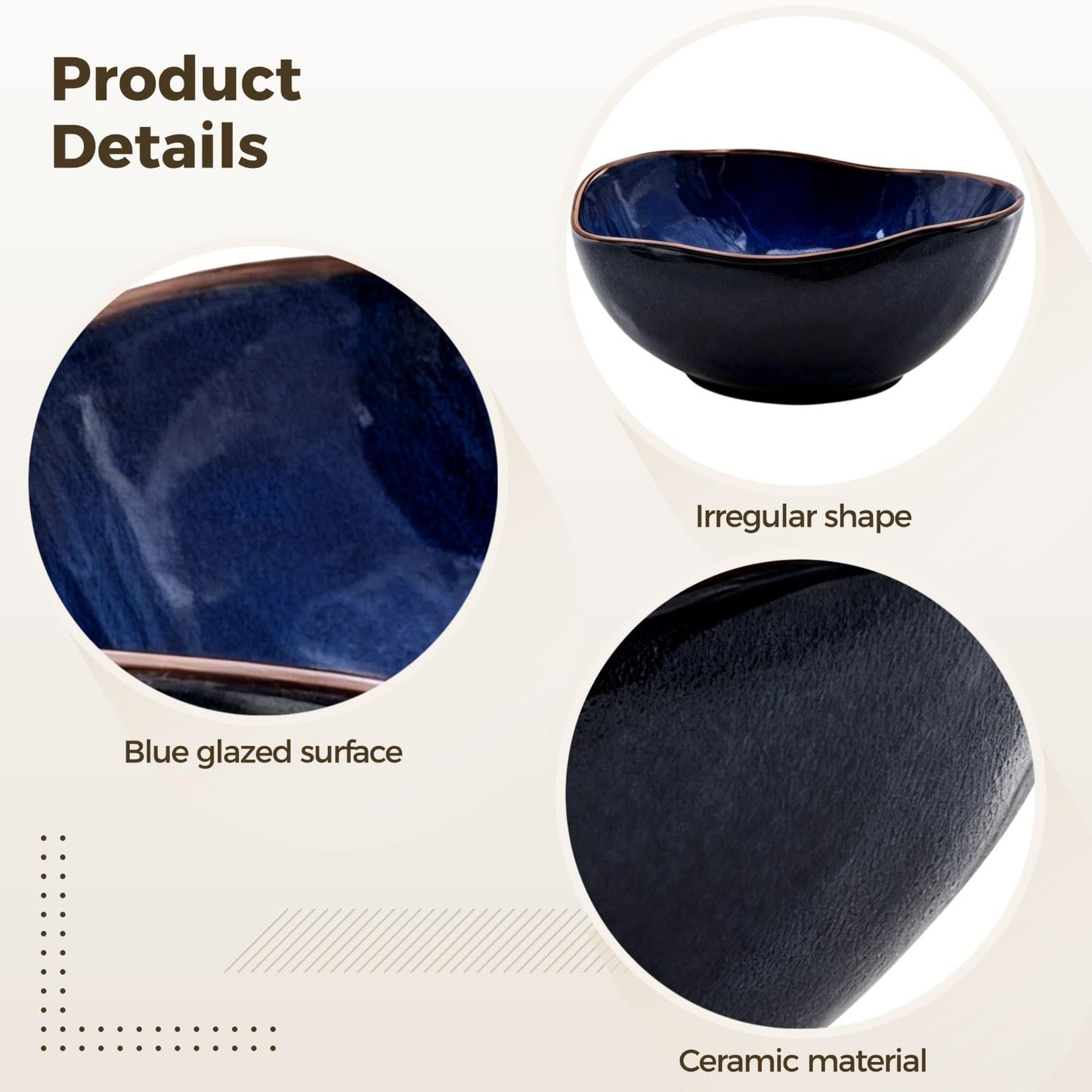 Ceramic Decorative Bowl, Blue Irregular Shape Bowl, Centerpiece Bowls for Table Decor, Home Decor, Kitchen Serving Bowl, 6 Inch